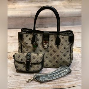 Dooney & Bourke Black/White Logo Satchel w/ matching Coin purse.